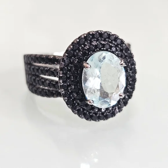 Aquamarine & Spinel Sterling Silver Ring 925 Size 5 US